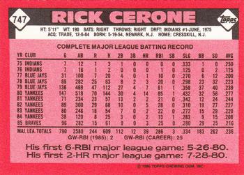 1986 Topps - Collector's Edition (Tiffany) #747 Rick Cerone Back