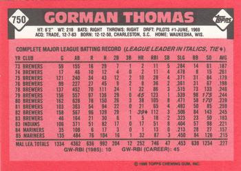 1986 Topps - Collector's Edition (Tiffany) #750 Gorman Thomas Back