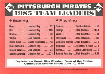 1986 Topps - Collector's Edition (Tiffany) #756 Pirates Leaders Back