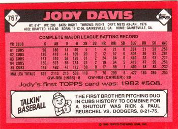 1986 Topps - Collector's Edition (Tiffany) #767 Jody Davis Back
