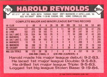 1986 Topps - Collector's Edition (Tiffany) #769 Harold Reynolds Back
