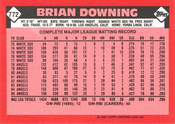 1986 Topps - Collector's Edition (Tiffany) #772 Brian Downing Back