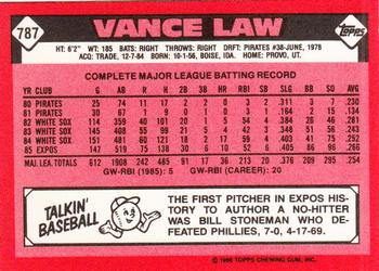1986 Topps - Collector's Edition (Tiffany) #787 Vance Law Back