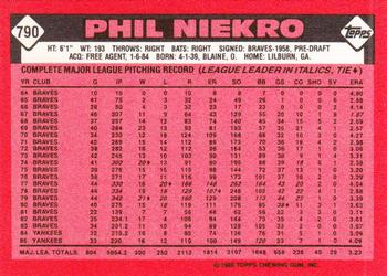 1986 Topps - Collector's Edition (Tiffany) #790 Phil Niekro Back