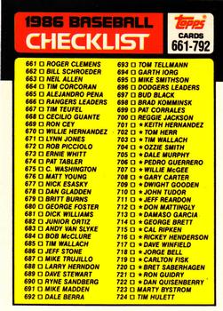 1986 Topps - Collector's Edition (Tiffany) #791 Checklist: 661-792 Front