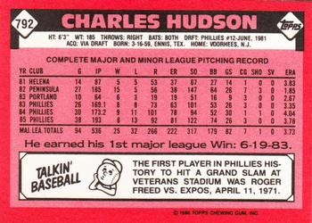 1986 Topps - Collector's Edition (Tiffany) #792 Charles Hudson Back