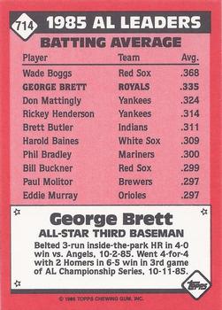 1986 Topps - Collector's Edition (Tiffany) #714 George Brett Back