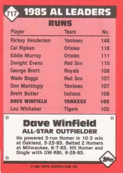 1986 Topps - Collector's Edition (Tiffany) #717 Dave Winfield Back