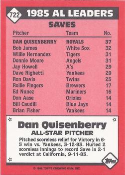 1986 Topps - Collector's Edition (Tiffany) #722 Dan Quisenberry Back