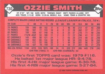 1986 Topps - Collector's Edition (Tiffany) #730 Ozzie Smith Back