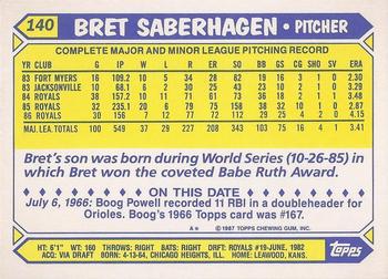 1987 Topps - Collector's Edition (Tiffany) #140 Bret Saberhagen Back