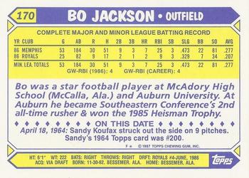 1987 Topps - Collector's Edition (Tiffany) #170 Bo Jackson Back