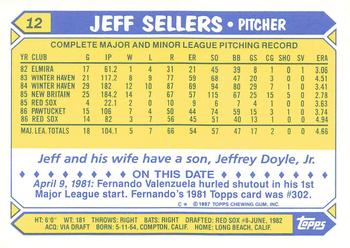 1987 Topps - Collector's Edition (Tiffany) #12 Jeff Sellers Back
