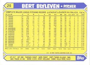 1987 Topps - Collector's Edition (Tiffany) #25 Bert Blyleven Back