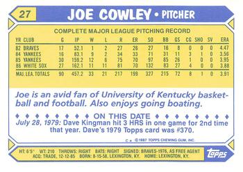 1987 Topps - Collector's Edition (Tiffany) #27 Joe Cowley Back