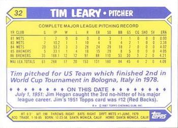1987 Topps - Collector's Edition (Tiffany) #32 Tim Leary Back