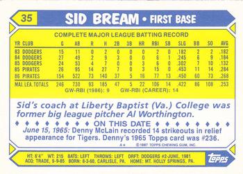 1987 Topps - Collector's Edition (Tiffany) #35 Sid Bream Back