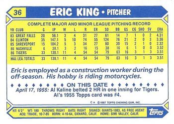 1987 Topps - Collector's Edition (Tiffany) #36 Eric King Back