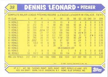 1987 Topps - Collector's Edition (Tiffany) #38 Dennis Leonard Back