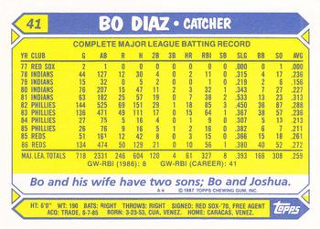 1987 Topps - Collector's Edition (Tiffany) #41 Bo Diaz Back