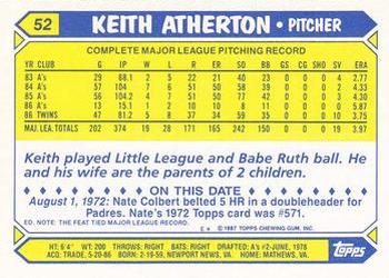 1987 Topps - Collector's Edition (Tiffany) #52 Keith Atherton Back