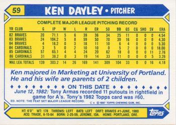 1987 Topps - Collector's Edition (Tiffany) #59 Ken Dayley Back