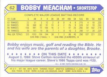 1987 Topps - Collector's Edition (Tiffany) #62 Bobby Meacham Back