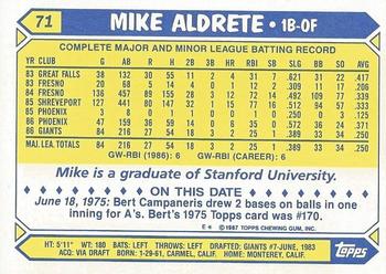 1987 Topps - Collector's Edition (Tiffany) #71 Mike Aldrete Back
