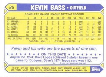 1987 Topps - Collector's Edition (Tiffany) #85 Kevin Bass Back