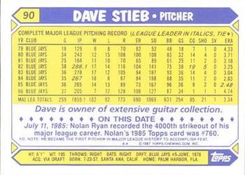 1987 Topps - Collector's Edition (Tiffany) #90 Dave Stieb Back