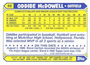 1987 Topps - Collector's Edition (Tiffany) #95 Oddibe McDowell Back