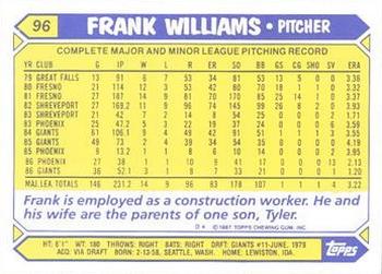 1987 Topps - Collector's Edition (Tiffany) #96 Frank Williams Back