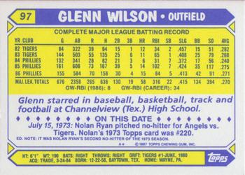1987 Topps - Collector's Edition (Tiffany) #97 Glenn Wilson Back
