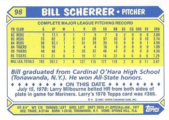 1987 Topps - Collector's Edition (Tiffany) #98 Bill Scherrer Back