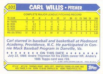 1987 Topps - Collector's Edition (Tiffany) #101 Carl Willis Back
