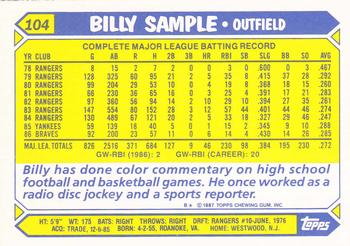 1987 Topps - Collector's Edition (Tiffany) #104 Billy Sample Back