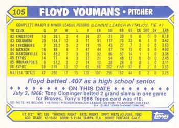 1987 Topps - Collector's Edition (Tiffany) #105 Floyd Youmans Back