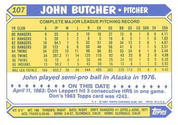 1987 Topps - Collector's Edition (Tiffany) #107 John Butcher Back