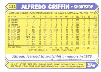 1987 Topps - Collector's Edition (Tiffany) #111 Alfredo Griffin Back