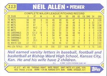 1987 Topps - Collector's Edition (Tiffany) #113 Neil Allen Back