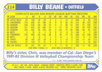 1987 Topps - Collector's Edition (Tiffany) #114 Billy Beane Back
