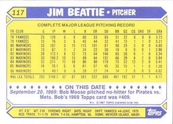 1987 Topps - Collector's Edition (Tiffany) #117 Jim Beattie Back