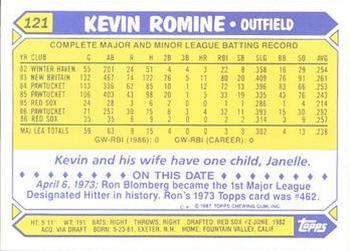 1987 Topps - Collector's Edition (Tiffany) #121 Kevin Romine Back