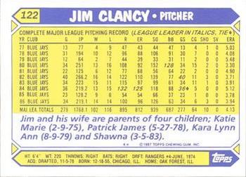 1987 Topps - Collector's Edition (Tiffany) #122 Jim Clancy Back