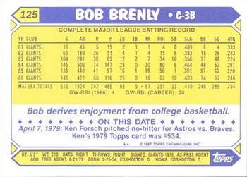 1987 Topps - Collector's Edition (Tiffany) #125 Bob Brenly Back