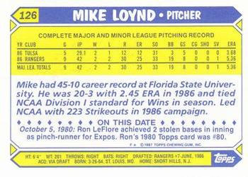 1987 Topps - Collector's Edition (Tiffany) #126 Mike Loynd Back