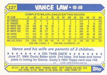 1987 Topps - Collector's Edition (Tiffany) #127 Vance Law Back