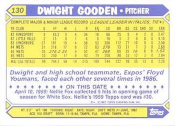 1987 Topps - Collector's Edition (Tiffany) #130 Dwight Gooden Back