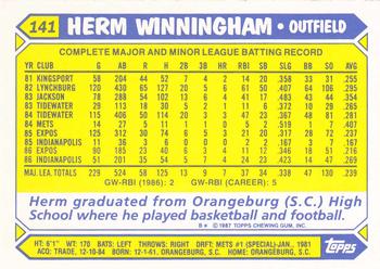 1987 Topps - Collector's Edition (Tiffany) #141 Herm Winningham Back