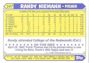 1987 Topps - Collector's Edition (Tiffany) #147 Randy Niemann Back